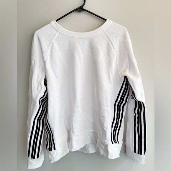 Athleta White Pullover Sweatshirt Women’s Size Large, Black Stripe Casual Lounge - Picture 3 of 8